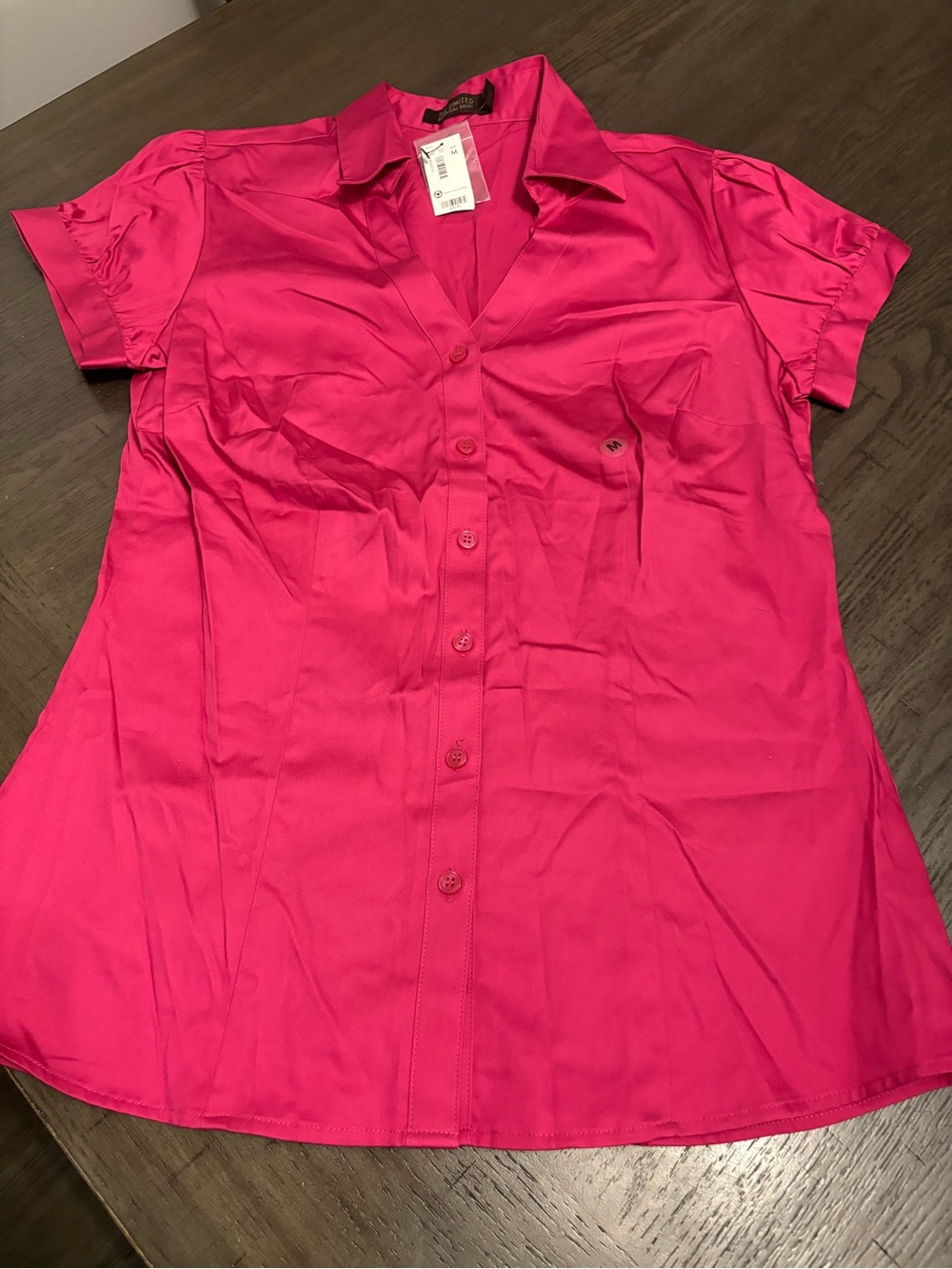 The Limited Hot Pink Short Sleeve Button-Down Blouse